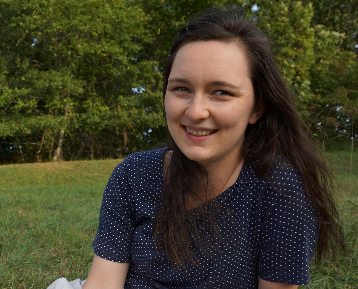 Julia Stover smiles while preparing for homeschool classes